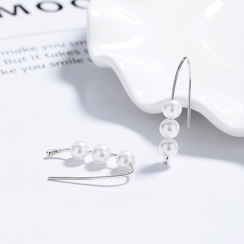 Elegant 925 Sterling Silver Triple Pearl Drop Earrings