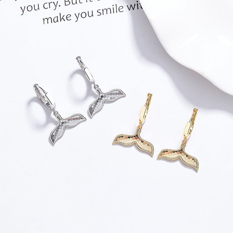 Exquisite Sterling Silver Mermaid Tail Huggie Hoop Earrings with Pave Details