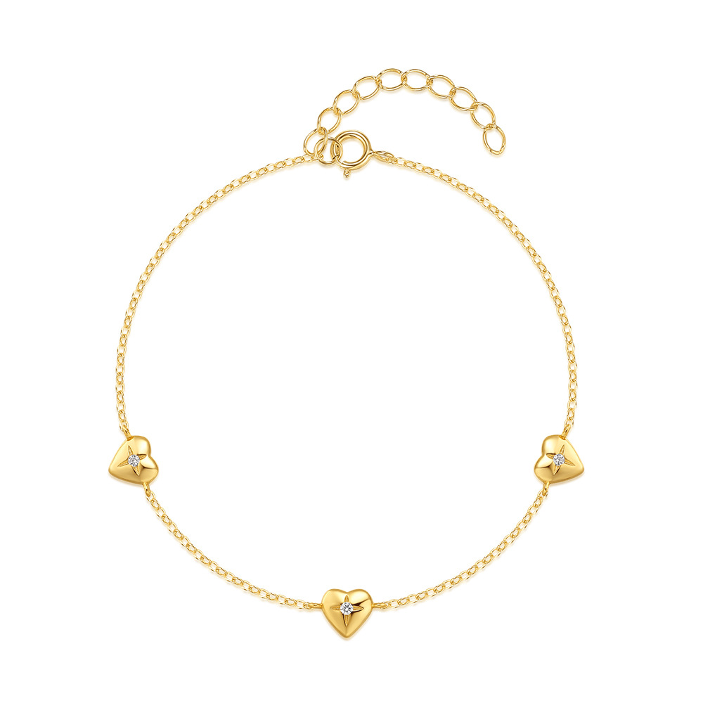 Gold Triple Heart Bracelet with Diamond
