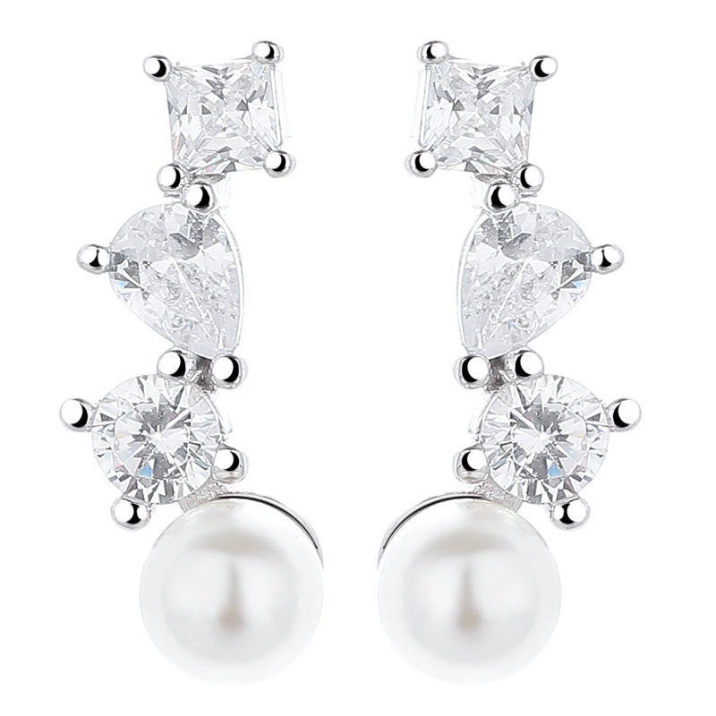 Sterling Silver Cubic Zirconia and Pearl Drop Earrings