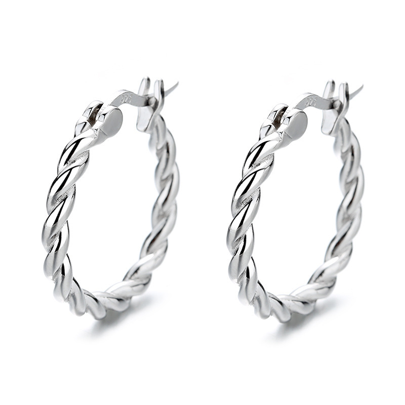 Classic 925 Sterling Silver Twisted Rope Huggie Hoop Earrings