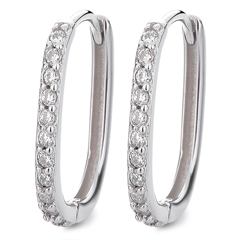Classic Elegant Sterling Silver Full Pavé Zirconia Huggie Hoop Earrings