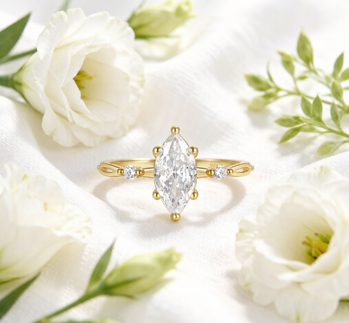 Gold Plated Marquise Cut Solitaire Twist Ring