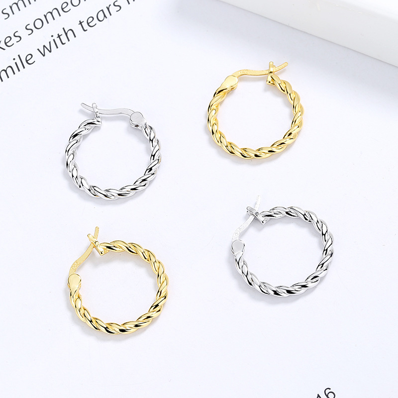 Classic 925 Sterling Silver Twisted Rope Huggie Hoop Earrings