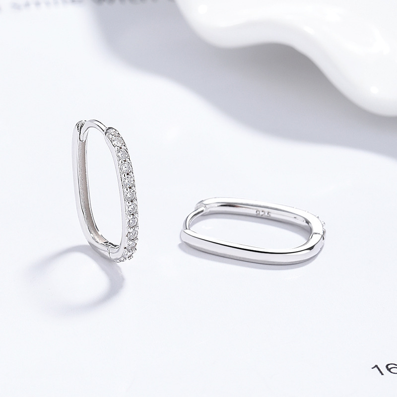 Classic Elegant Sterling Silver Full Pavé Zirconia Huggie Hoop Earrings