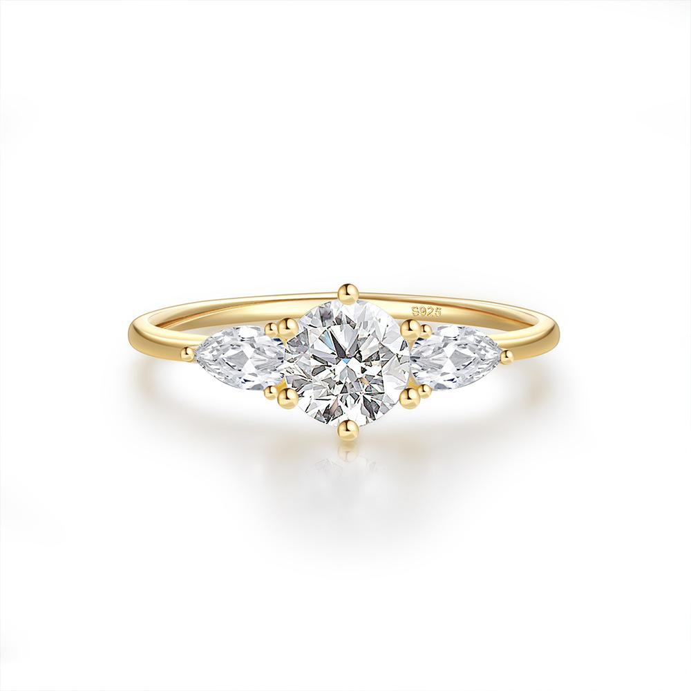 Gold Plated Round Marquise Three-Stone Engagement Ring