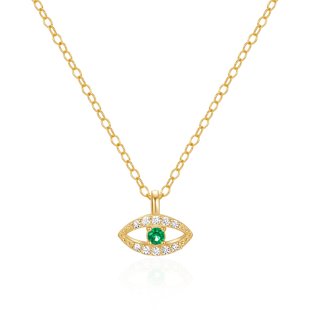 Evil Eye Pendant Necklace with Emerald Green Cubic Zirconia 