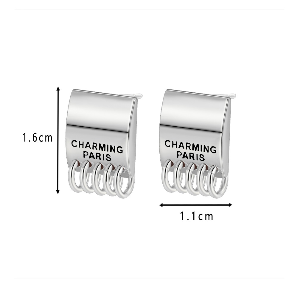 Gold-Tone "CHARMING PARIS" Lettering Earrings with Dangling Mini Hoops