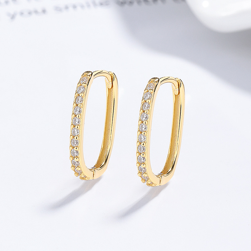 Classic Elegant Sterling Silver Full Pavé Zirconia Huggie Hoop Earrings