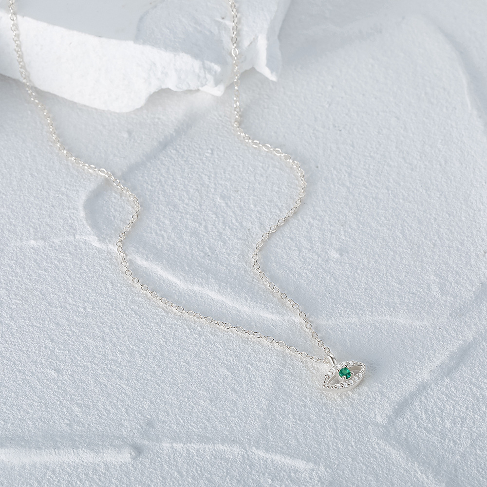 Evil Eye Pendant Necklace with Emerald Green Cubic Zirconia 