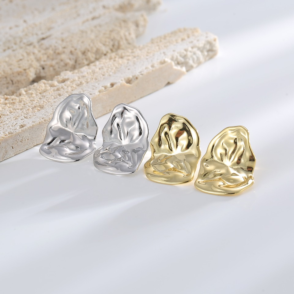 Gold-Tone Organic Textured Heart Stud Earrings