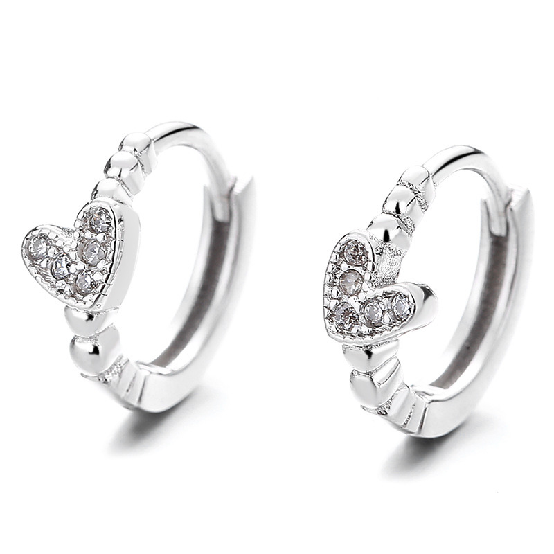 Sterling Silver Pavé Heart Huggie Hoop Earrings