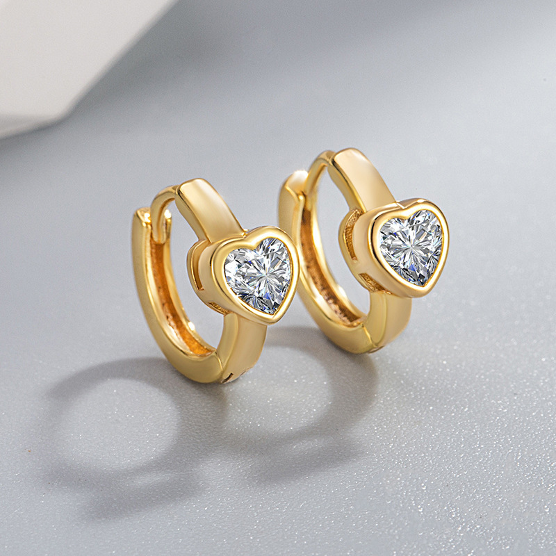 Heart-Shaped Solitaire Huggie Hoop Earrings