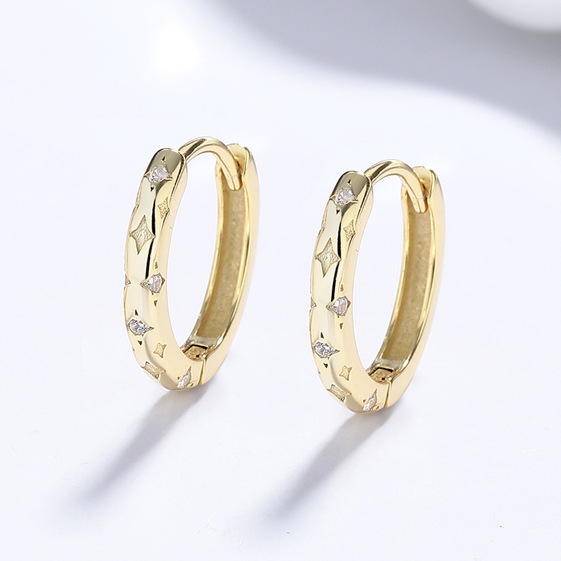Sterling Silver Twisted Diamond-Cut Huggie Hoop Earrings with Cubic Zirconia Accents