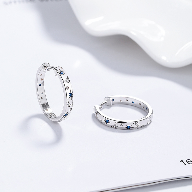 Starry Sky Hoop Earrings with Blue & Clear Crystal Accents