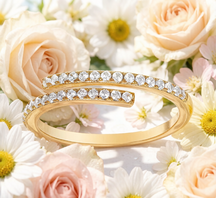 Gold Plated Double Row CZ Open Spiral Midi Ring