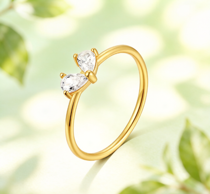Gold Plated Pear Cut Cubic Zirconia Open Chevron Ring