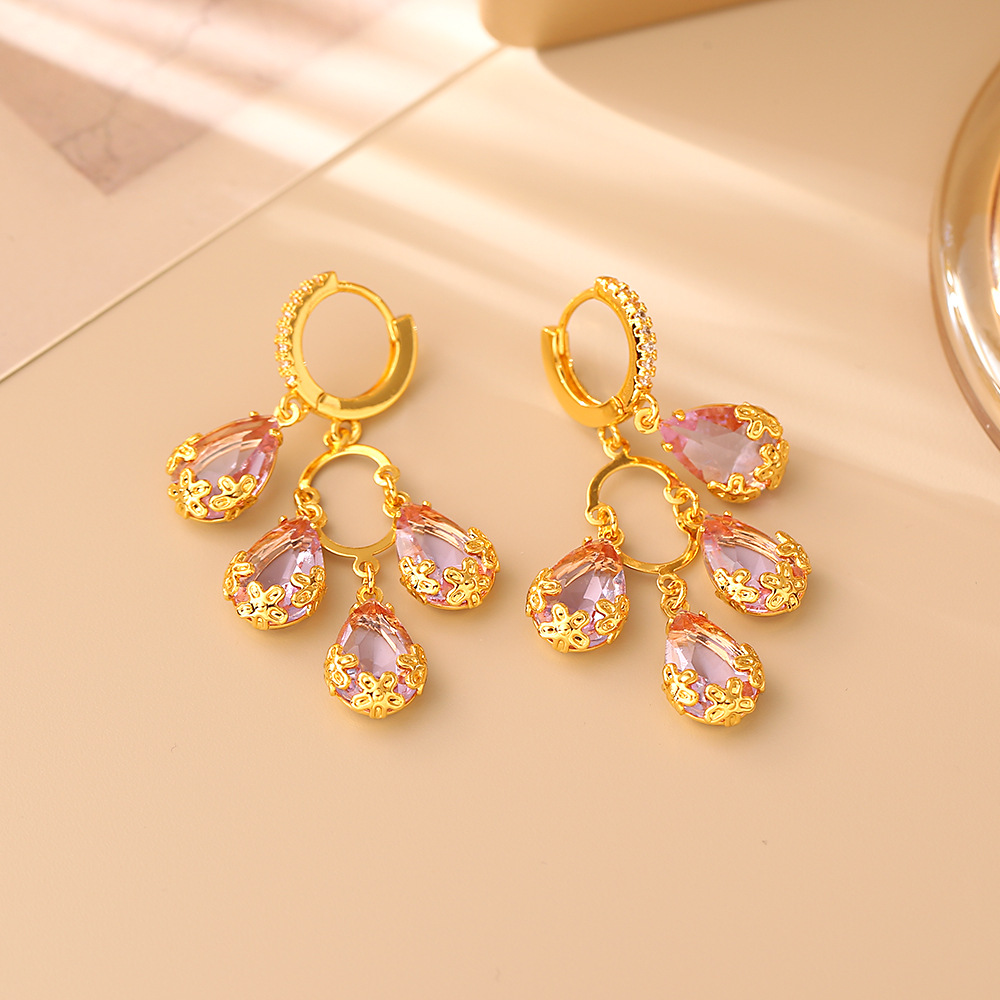 Elegant Pink Teardrop Earrings with Cubic Zirconia