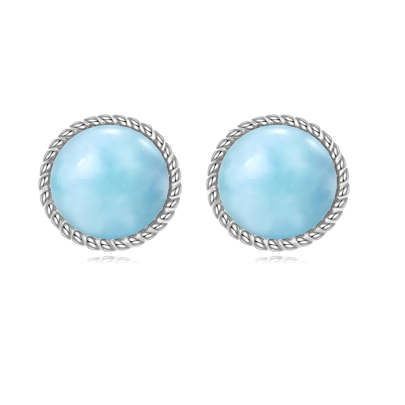 Vintage Rope Edge Stud Earrings with Light Blue Cabochon