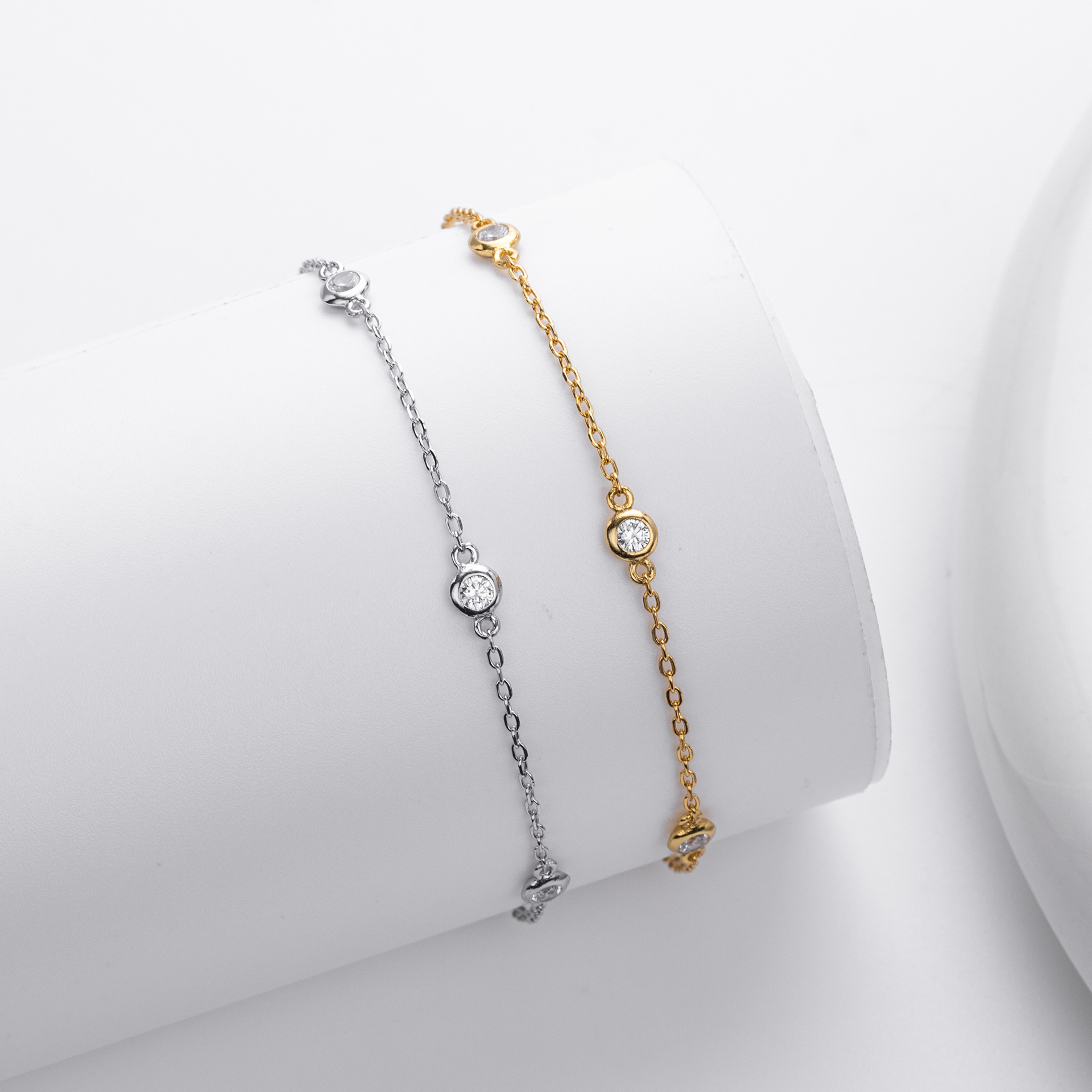 Dainty Bezel Set CZ Satellite Chain Bracelet for Women