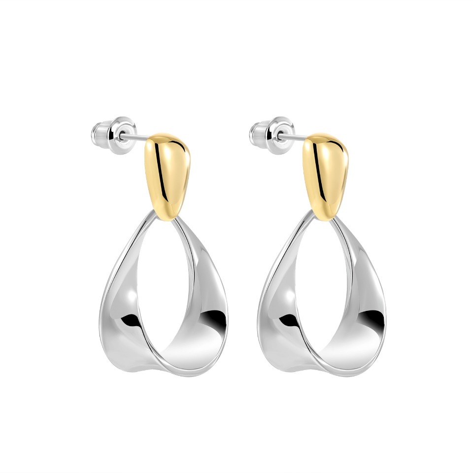 Two - Tone Gold & Silver Drop Earrings with Teardrop - Shaped Pendant
