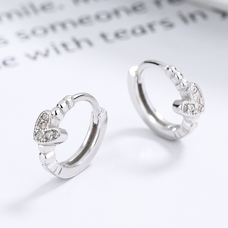 Sterling Silver Pavé Heart Huggie Hoop Earrings