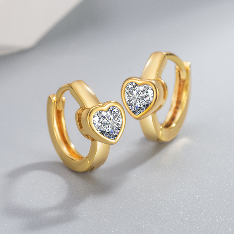 Heart-Shaped Solitaire Huggie Hoop Earrings