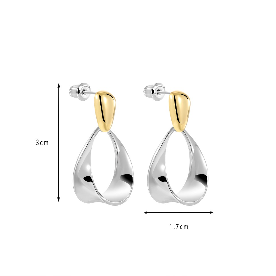 Two - Tone Gold & Silver Drop Earrings with Teardrop - Shaped Pendant