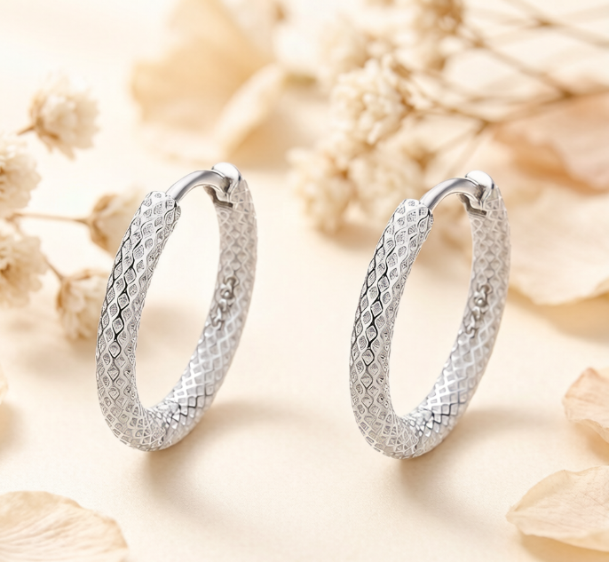 Elegant 925 Sterling Silver Textured Twisted Rope Hoop Earrings