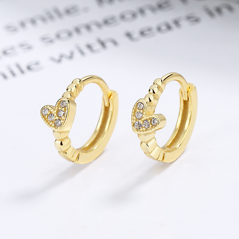 Sterling Silver Pavé Heart Huggie Hoop Earrings