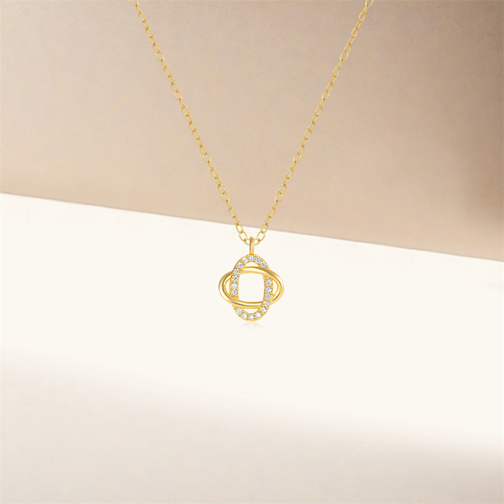 Interlocking Open Oval Pendant Necklace with Cubic Zirconia