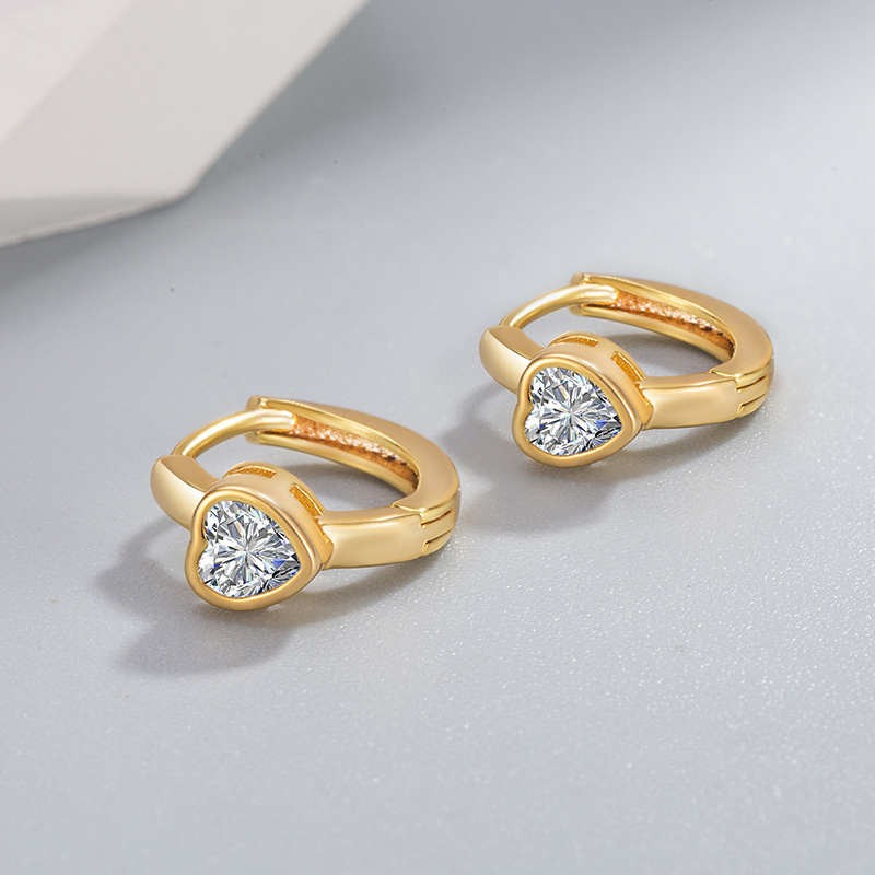 Heart-Shaped Solitaire Huggie Hoop Earrings