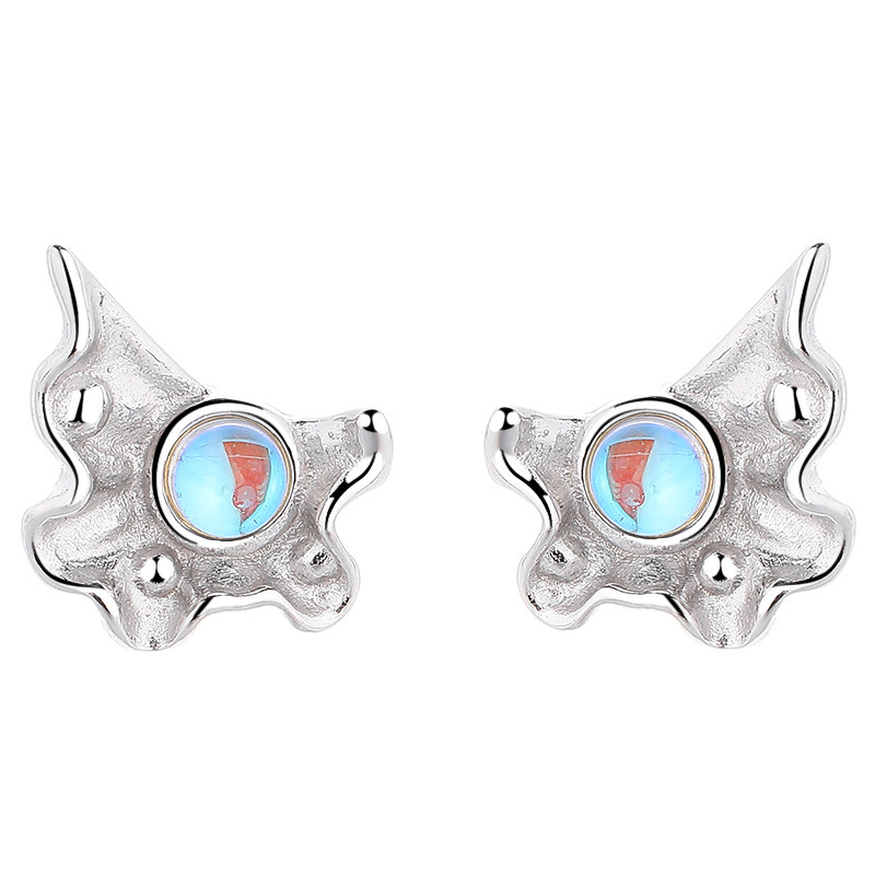 Unique Sterling Silver Winged Evil Eye Huggie Hoop Earrings with Opal Accents