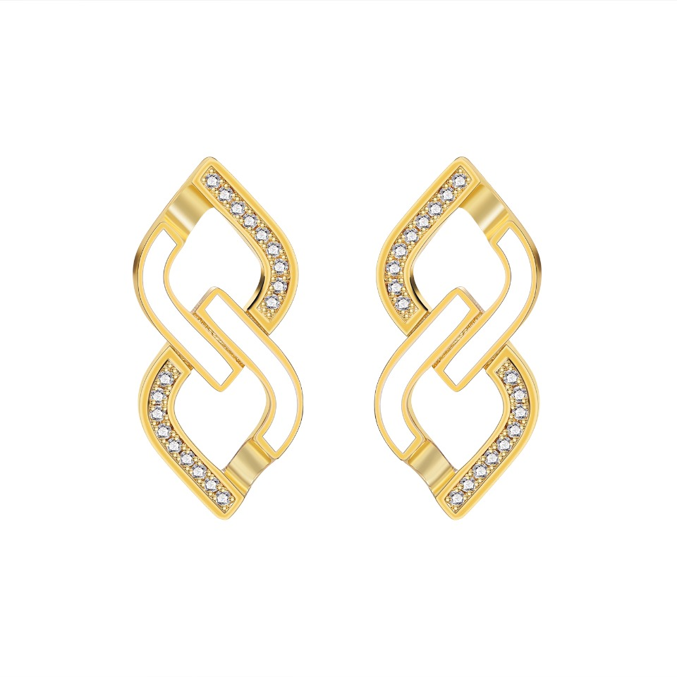 Gold-Tone Geometric Link Earrings with Crystal Accents