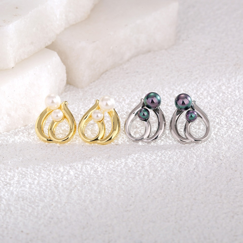 Gold-Tone Double Teardrop Pearl Stud Earrings