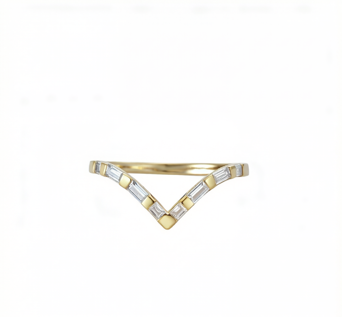 Modern Baguette Cut Half Eternity Ring in 18K Yellow Gold