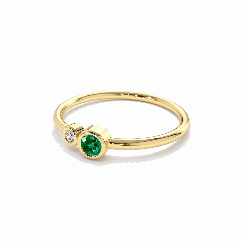Emerald and Diamond Two-Stone Ring in Sterling Silver