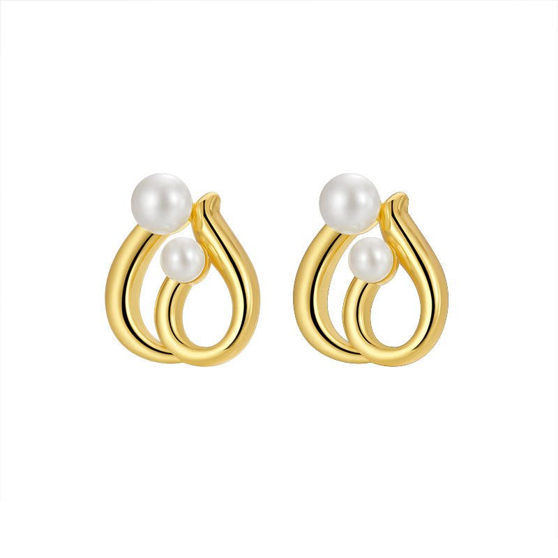 Gold-Tone Double Teardrop Pearl Stud Earrings