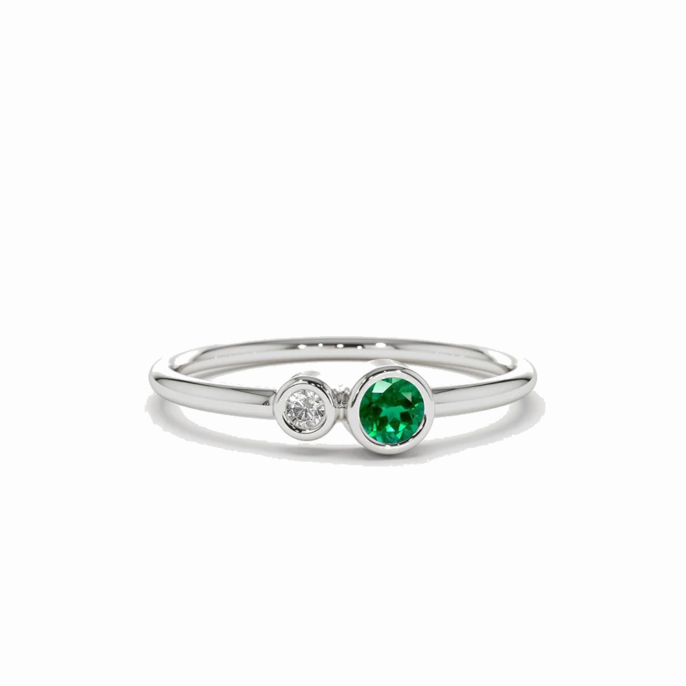 Emerald and Diamond Two-Stone Ring in Sterling Silver