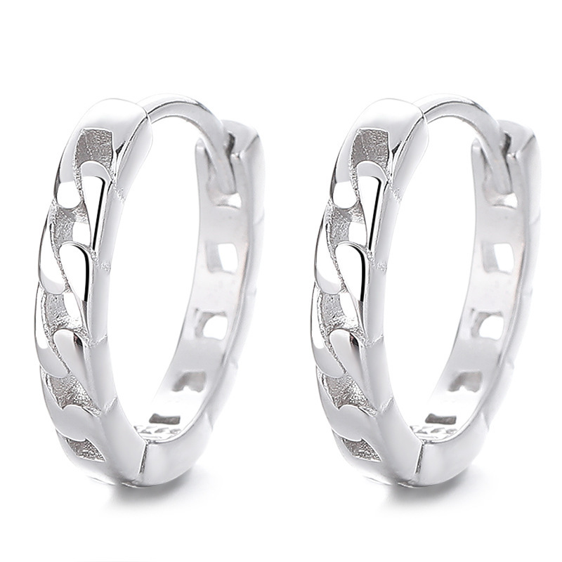 Textured Sterling Silver Twisted Huggie Hoop Earrings with Polished Highlights