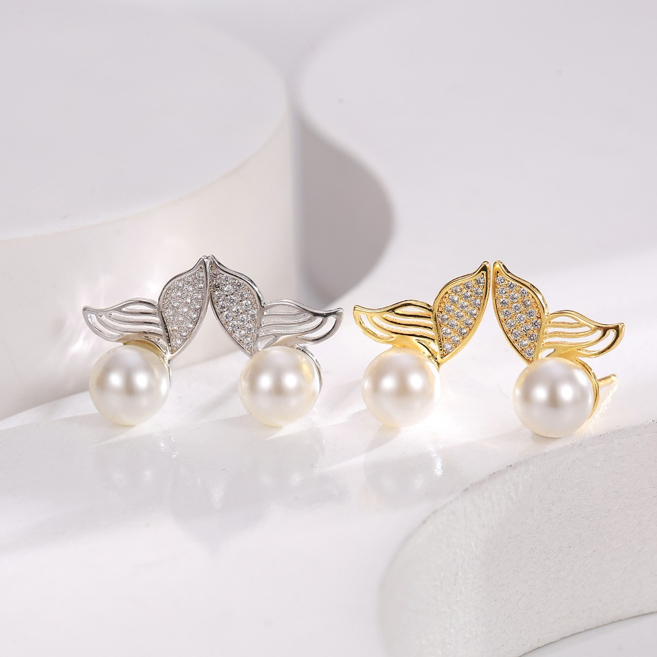 Gold-Tone Pearl & Crystal Butterfly Stud Earrings