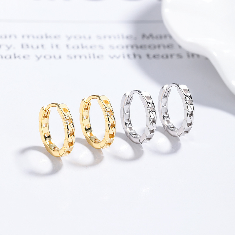 Textured Sterling Silver Twisted Huggie Hoop Earrings with Polished Highlights