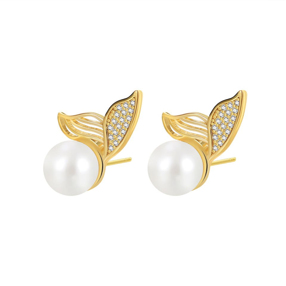 Gold-Tone Pearl & Crystal Butterfly Stud Earrings