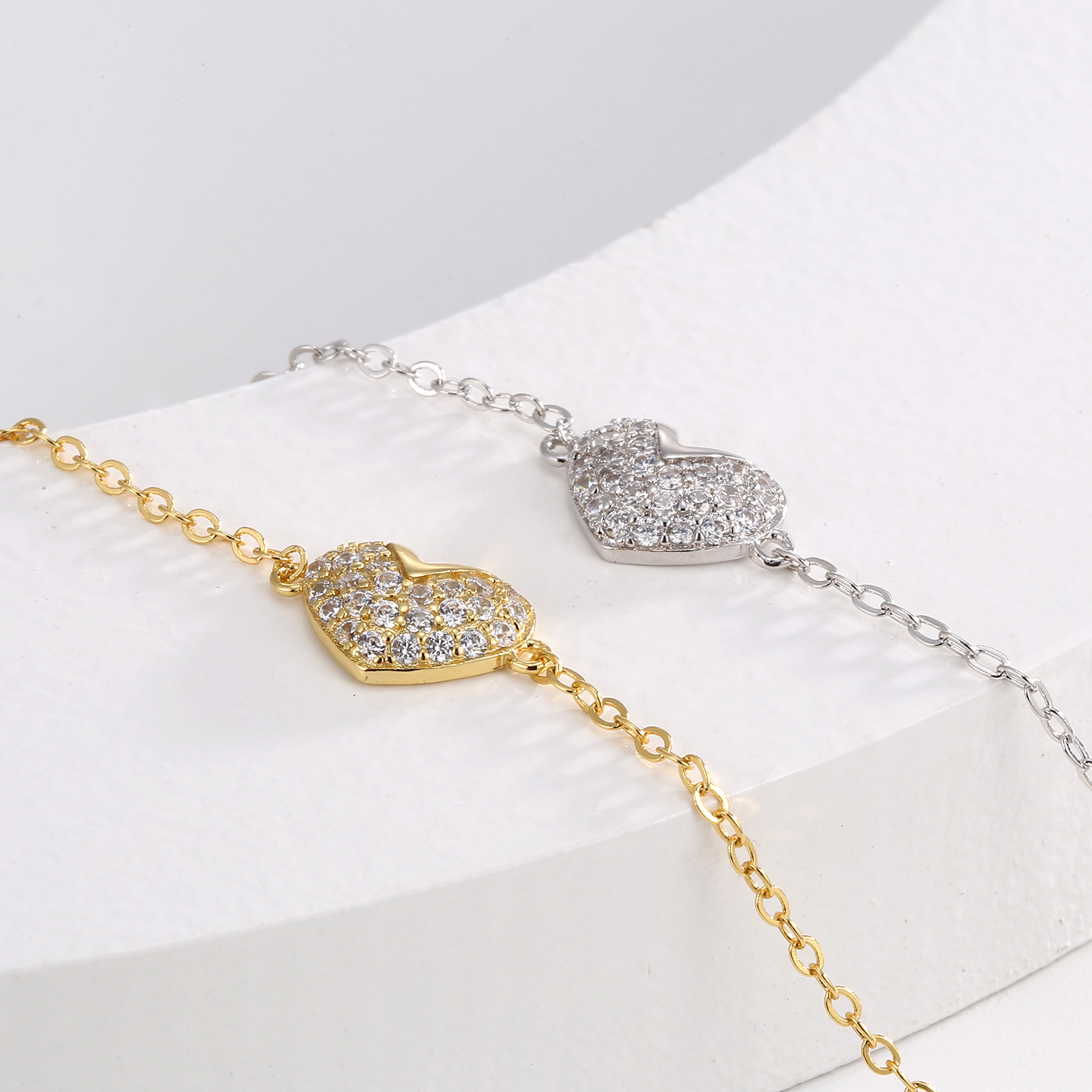 Sparkling Heart Bracelet with Pavé Crystal Accents in Gold Tone
