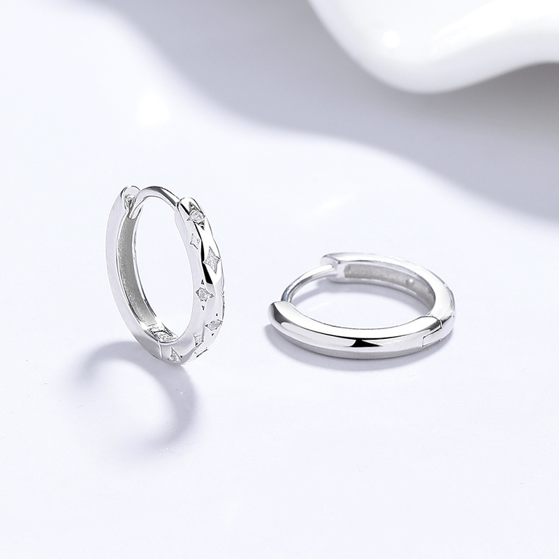 S925 Sterling Silver Geometric Pave Huggie Hoop Earrings