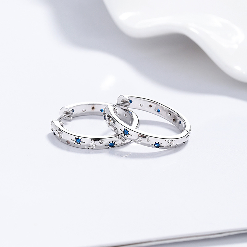 Starry Sky Hoop Earrings with Blue & Clear Crystal Accents
