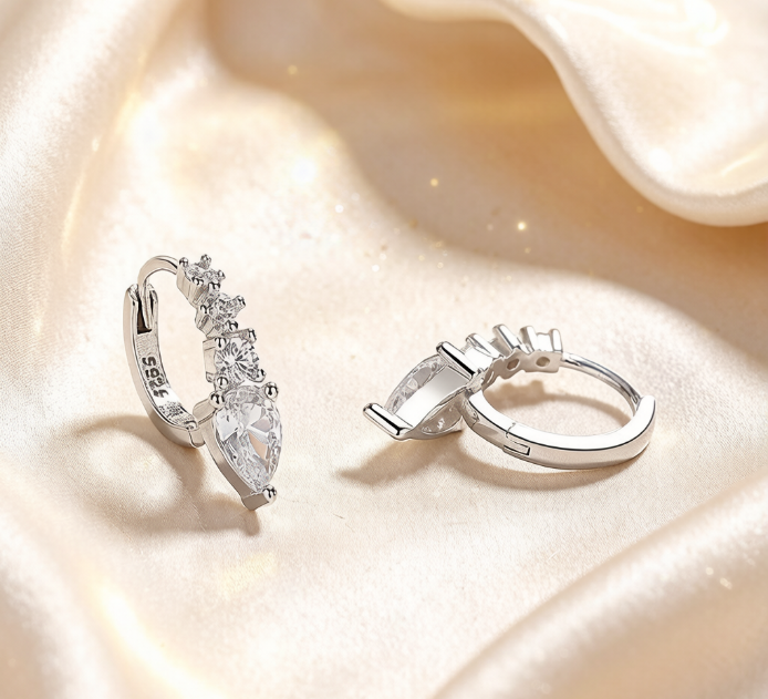 Elegant S925 Sterling Silver Graduated Cubic Zirconia Huggie Hoop Earrings