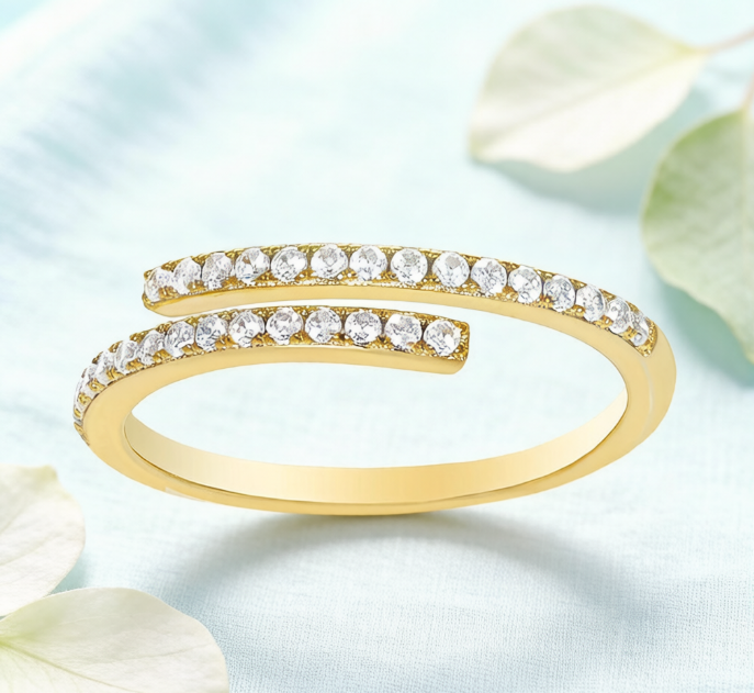 Gold Plated Double Row CZ Open Spiral Midi Ring