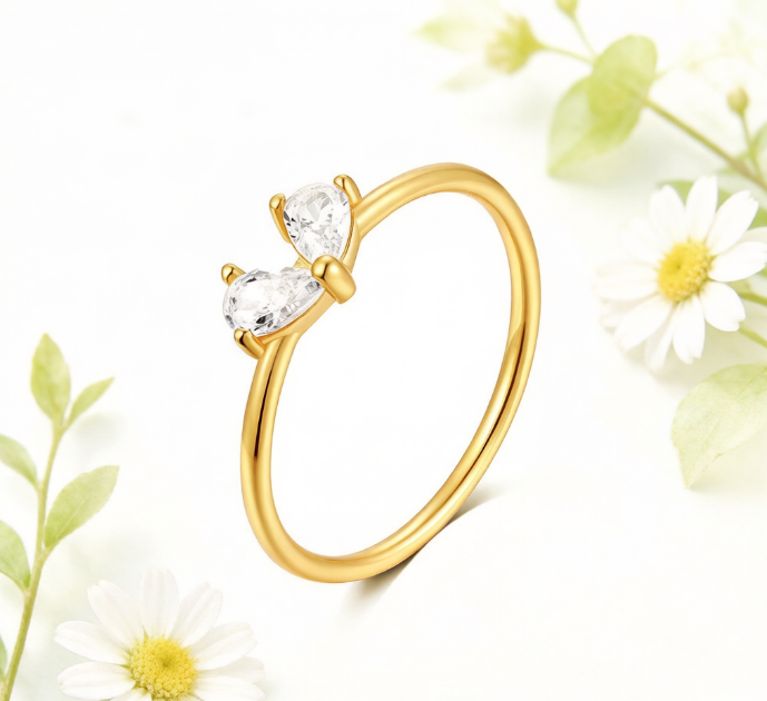 Gold Plated Pear Cut Cubic Zirconia Open Chevron Ring