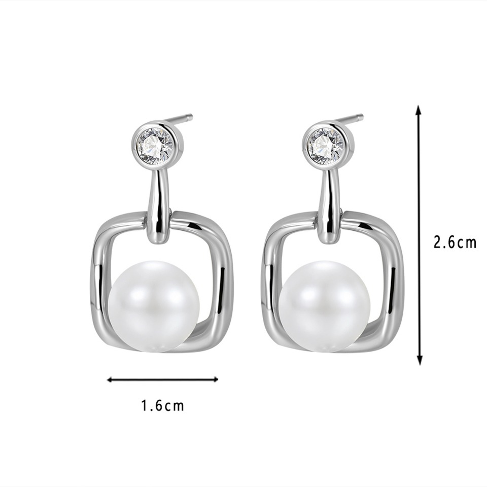 Modern Gold - Plated Square - Frame Pearl & Cubic Zirconia Drop Earrings